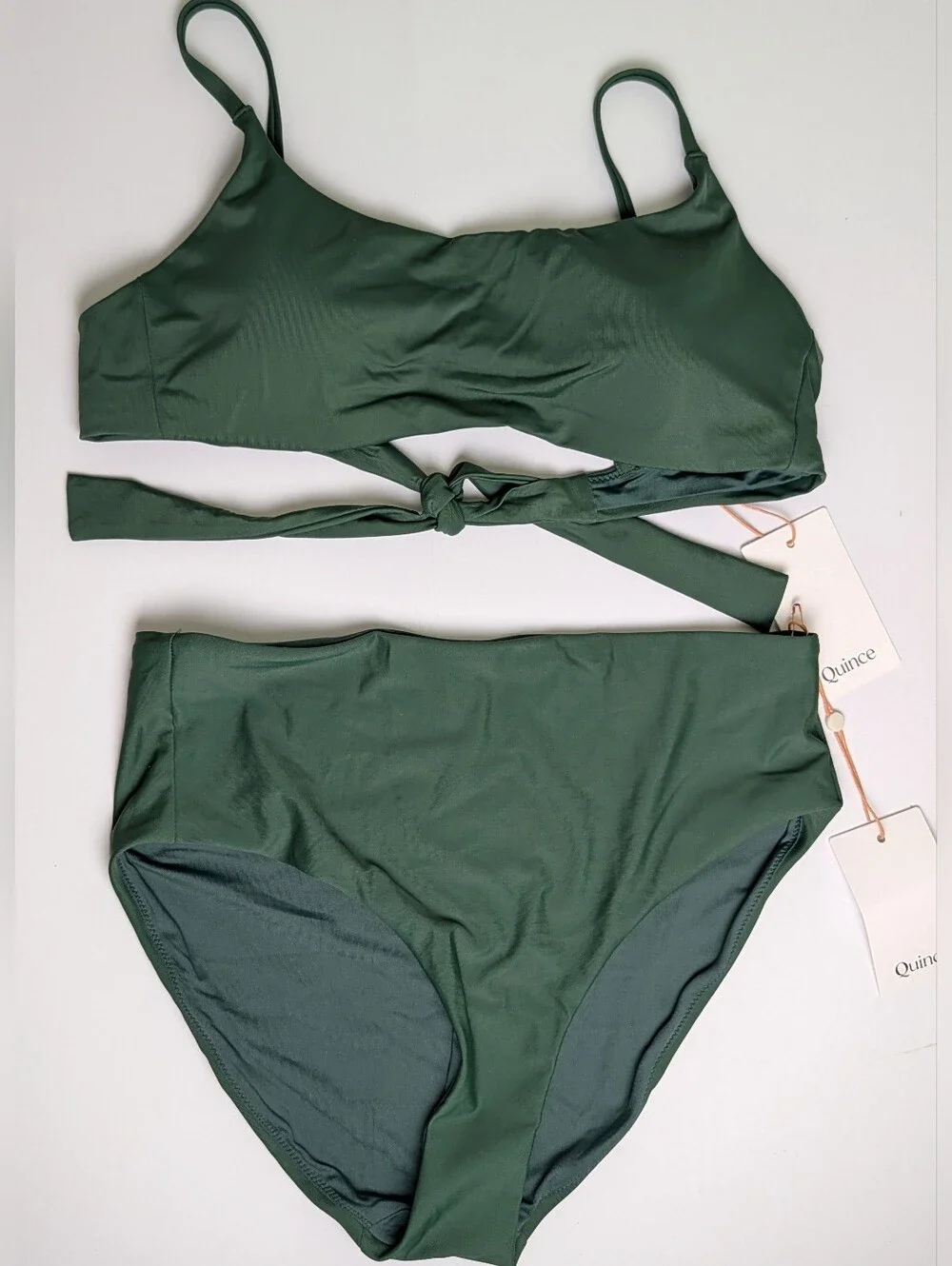 Quince Bikini Set Italian Scoop Neck Top High Rise Bottom Palm Green Medium - Picture 2 of 4
